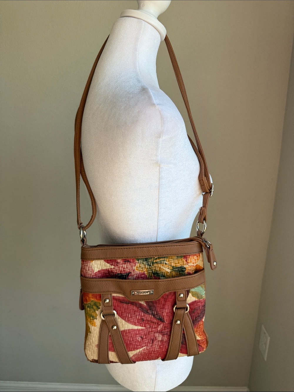 Koltov Woven Multicolor Crossbody Shoulder Bag - Brown Trim